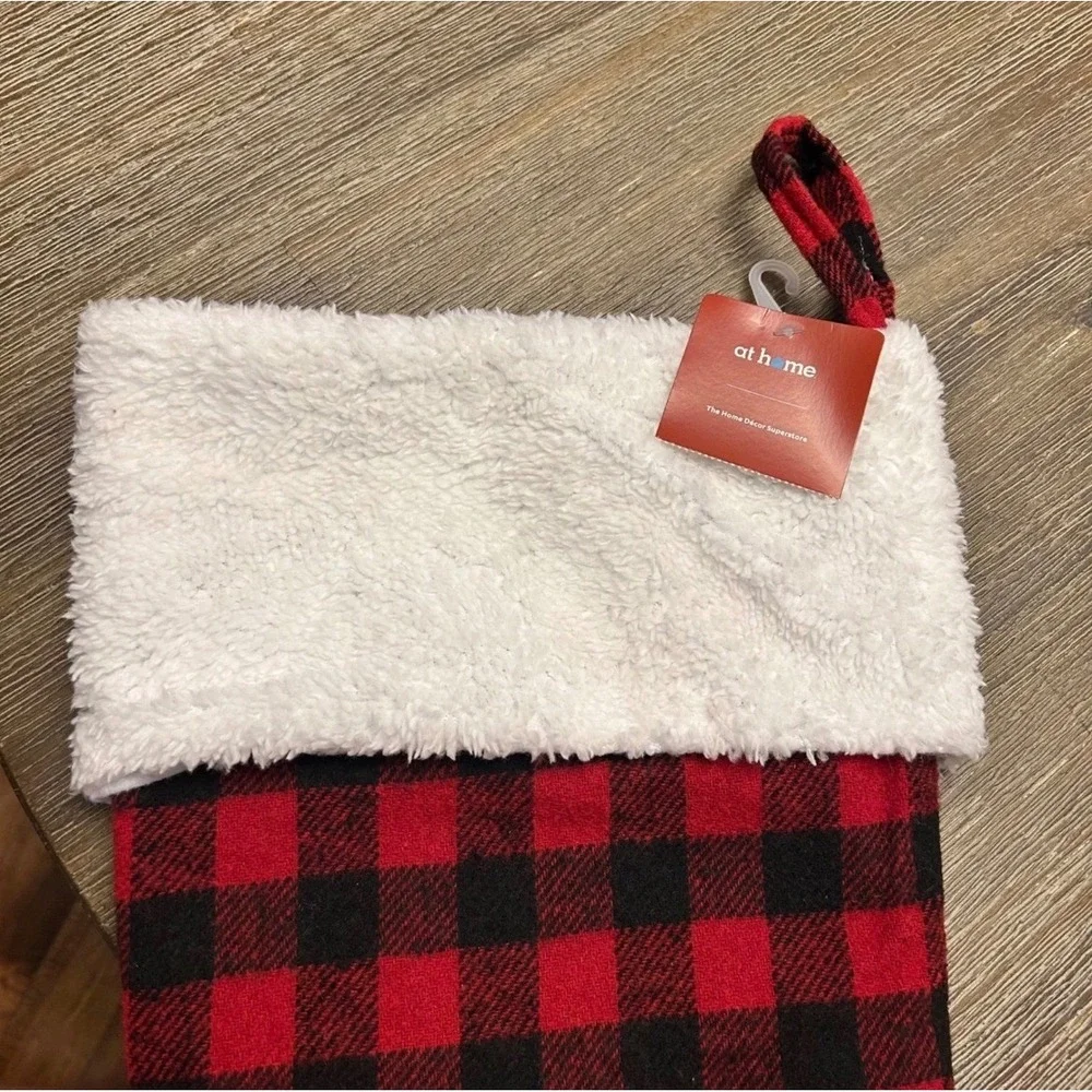 Set of 2 Red Black Buffalo Plaid Christmas Stockings White Sherpa Cuff New